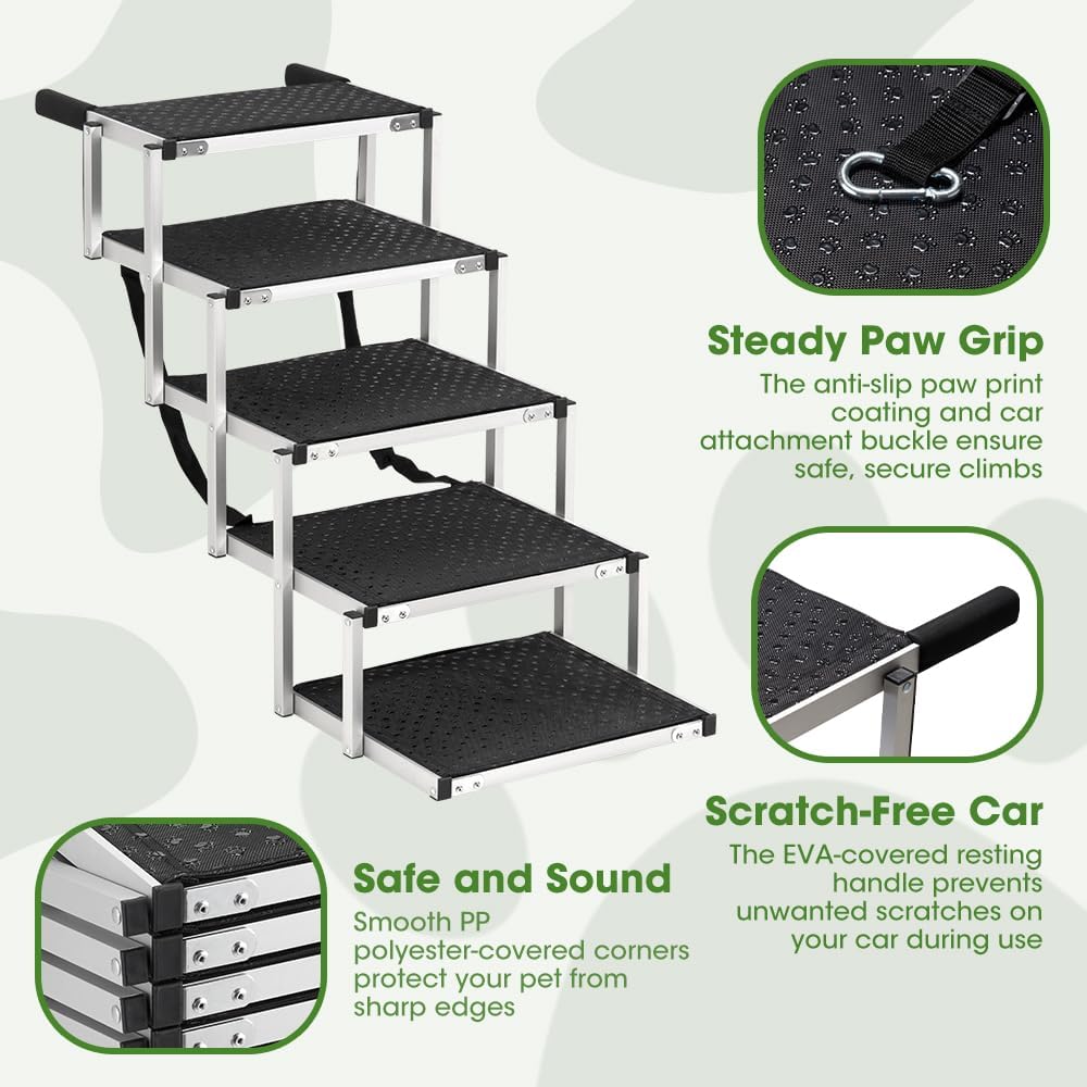 Petzly Portable Folding Dog Stairs Non-Slip Surfaced Pet Furniture Grey DEMO