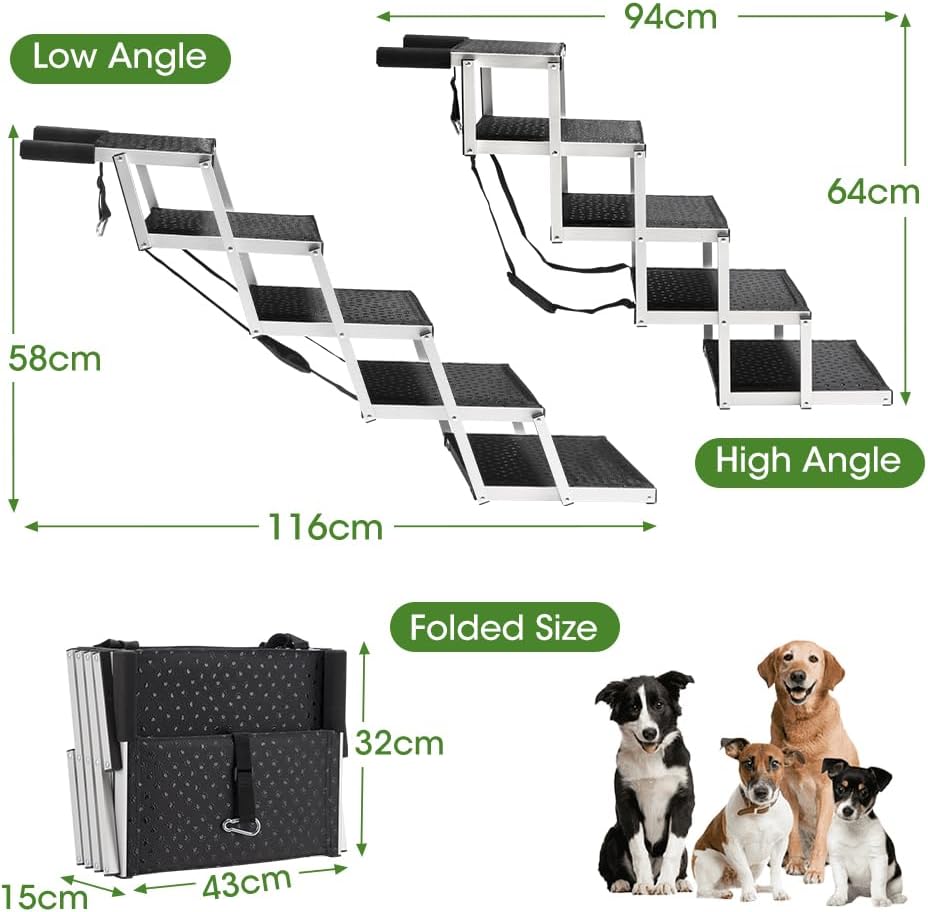 Petzly Portable Folding Dog Stairs Non-Slip Surfaced Pet Furniture Grey DEMO