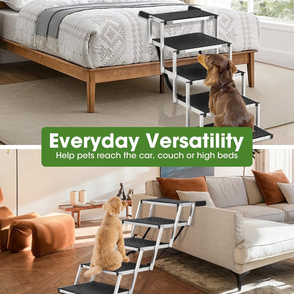 Petzly Portable Folding Dog Stairs Non-Slip Surfaced Pet Furniture Grey DEMO