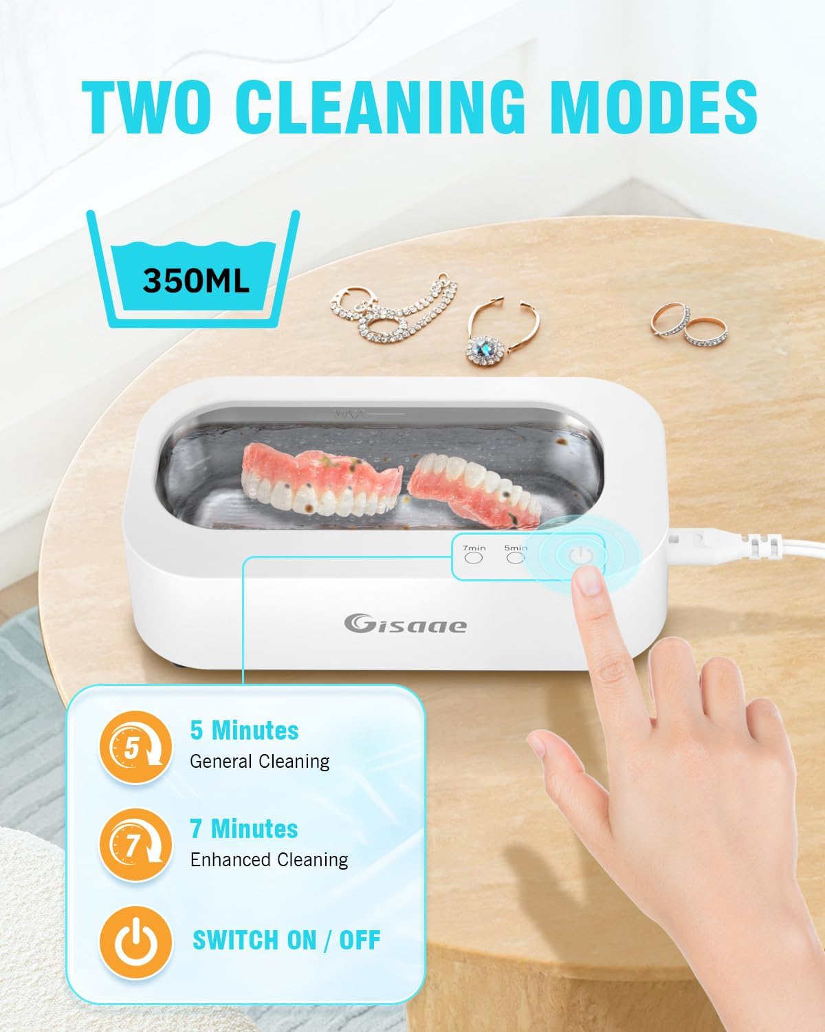 Ultrasonic Jewelry Cleaner - 350ml Portable Cleaning & Care Unisex Solution NEW