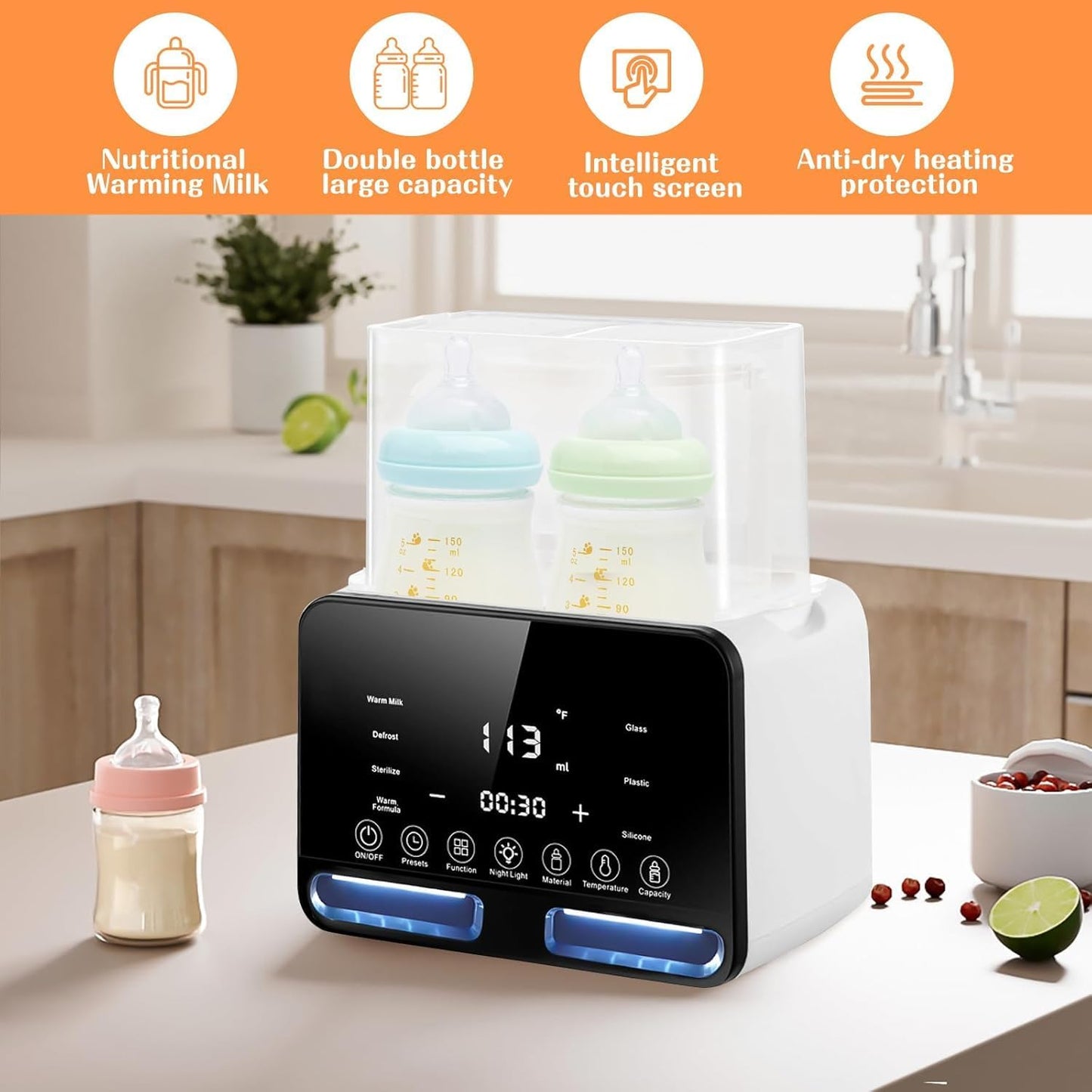 Double Bottle Warmer and Sterilizer for Baby Bottles, Milk - White DEMO