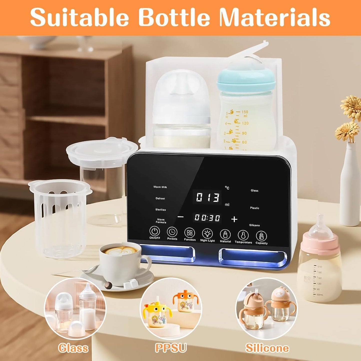Double Bottle Warmer and Sterilizer for Baby Bottles, Milk - White DEMO