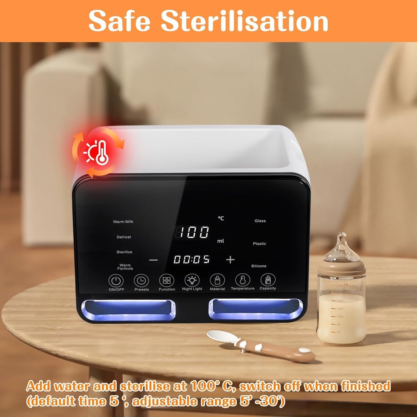 Double Bottle Warmer and Sterilizer for Baby Bottles, Milk - White DEMO