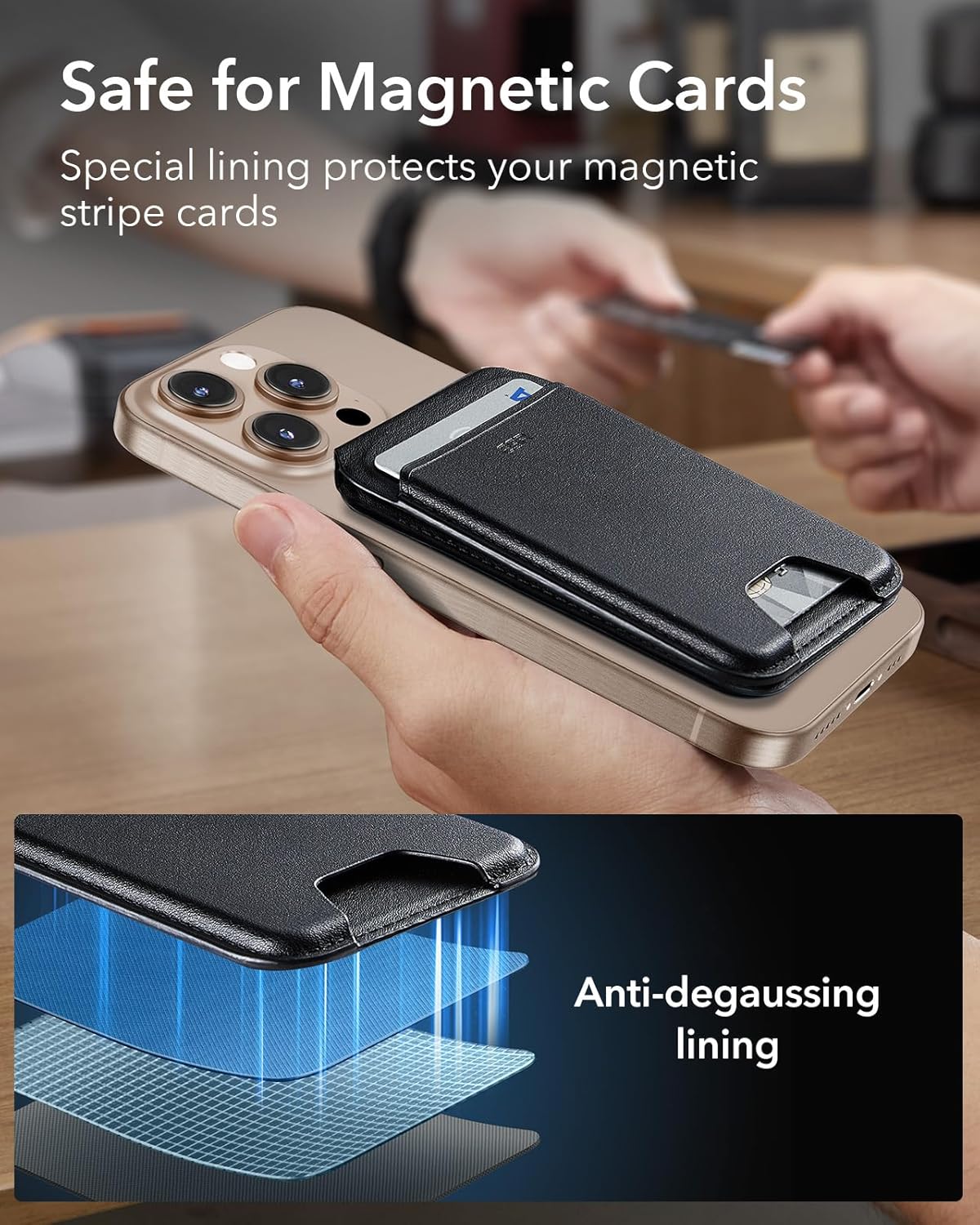 ESR Slim Magnetic Adhesive Card Holder with RFID Blocking Black-5 Cards NEW