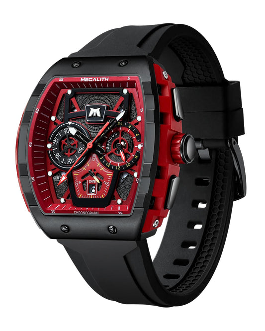 MEGALITH Analog Chronograph Wrist Watch Waterproof Military Sport Black 43mm NEW