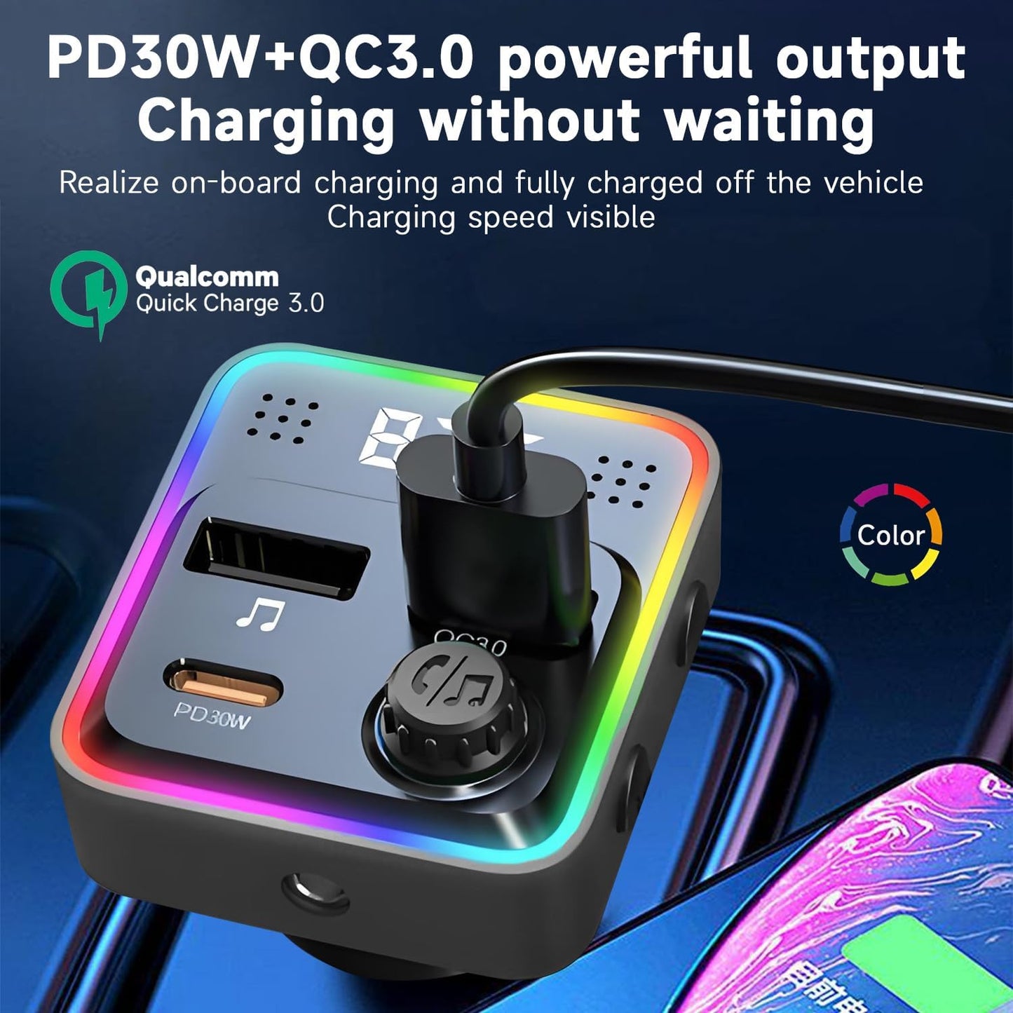 Bluetooth Automobile Charger 5.3 FM Transmitter USB-C Black NEW