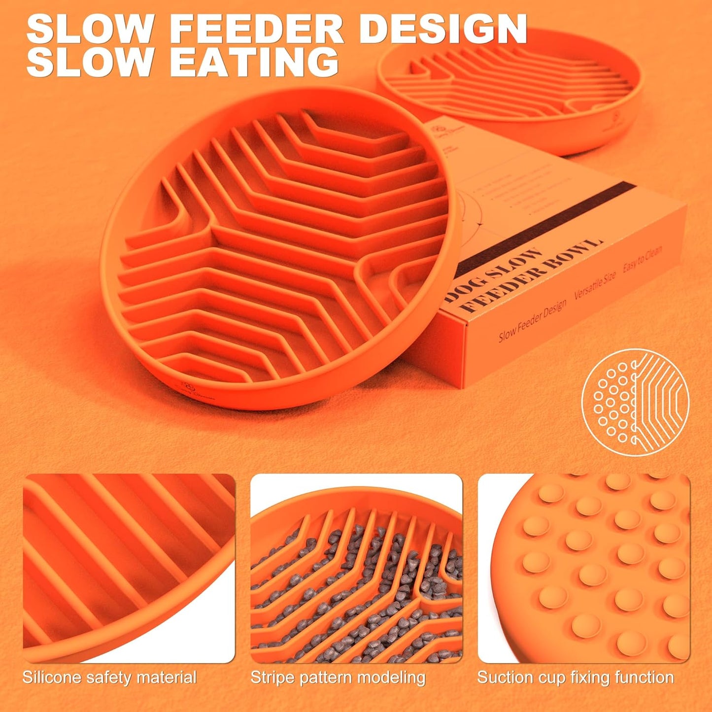 Spring Blossoms Silicone Dog Feeding Bowls with Suction Cups, Orange, 70-76 NEW
