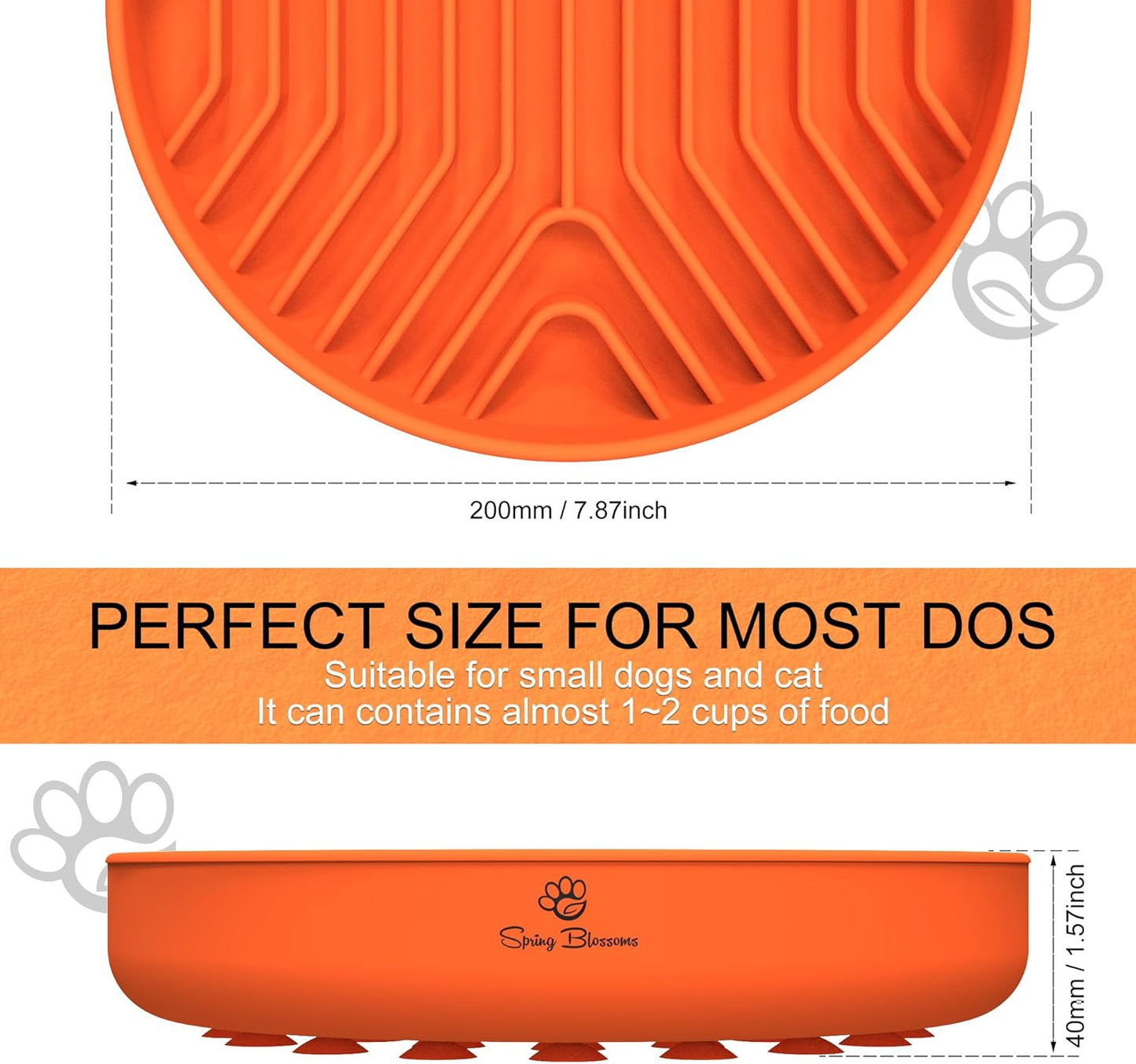 Spring Blossoms Silicone Dog Feeding Bowls with Suction Cups, Orange, 70-76 NEW
