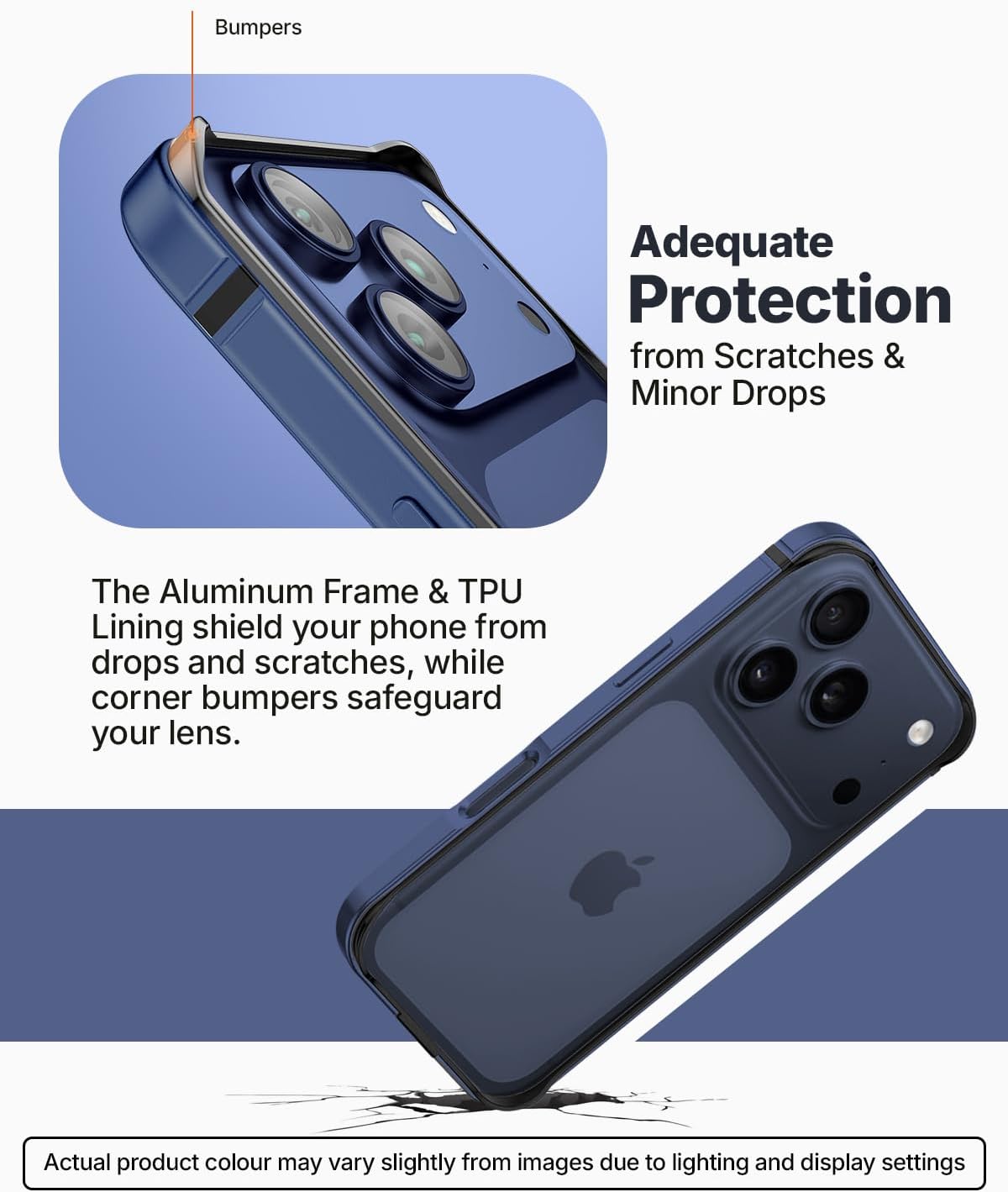RAEGR Anodized Aluminum Bumper Phone Case for iPhone 17 Pro (2025) Dark Blue NEW