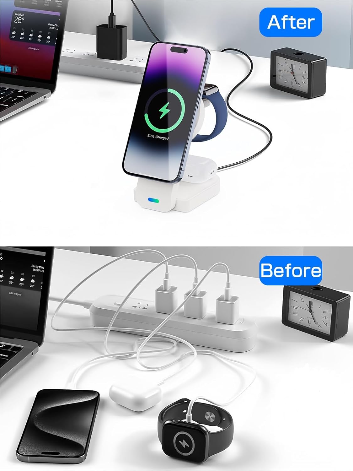 Versatile 3-in-1 Foldable Charging Station for Multiple Devices - White DEMO