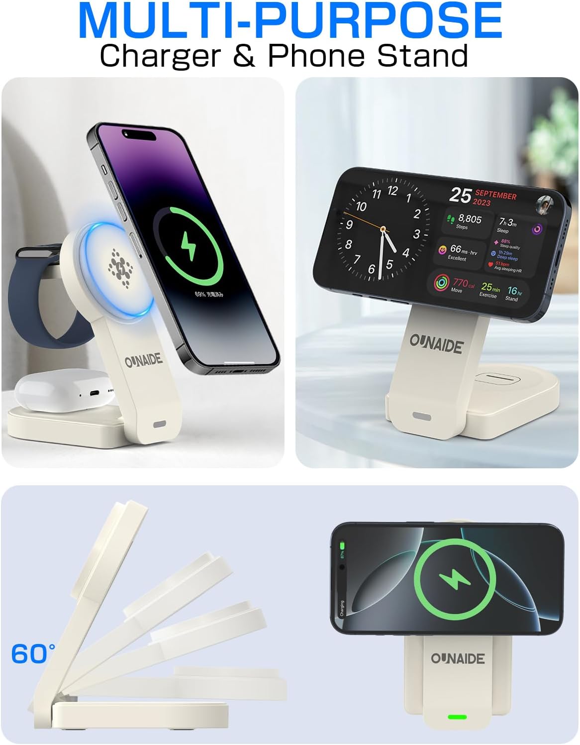 Versatile 3-in-1 Foldable Charging Station for Multiple Devices - White DEMO