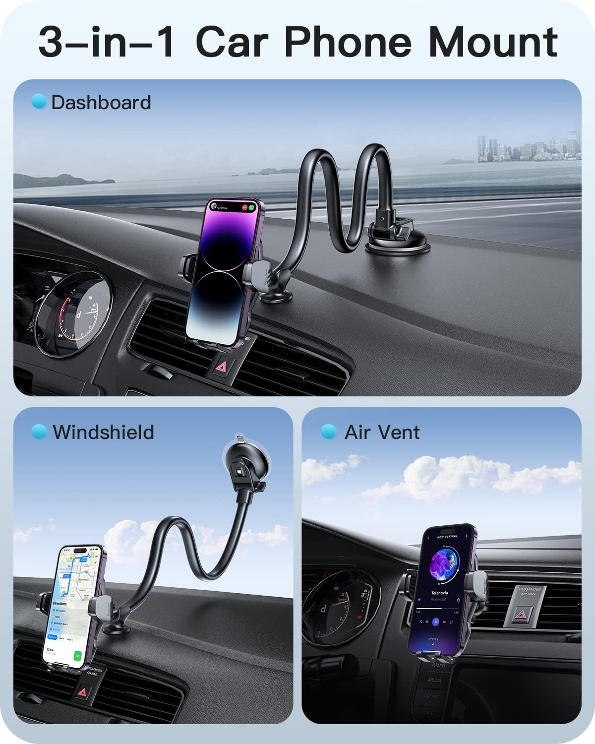 APPS2Car 13-Inch Dash-Mounted Holders Gooseneck Phone Holder for Car NEW