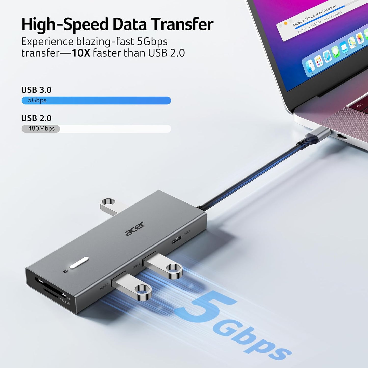 Acer USB-C Docking Station Dual Monitor Multiport Adapter USBC Hub Grey NEW