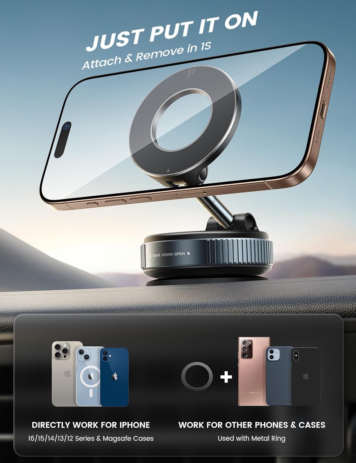 Lamicall Strongest Dash-Mounted Holders Suction Magnetic Dash Mount Holder NEW
