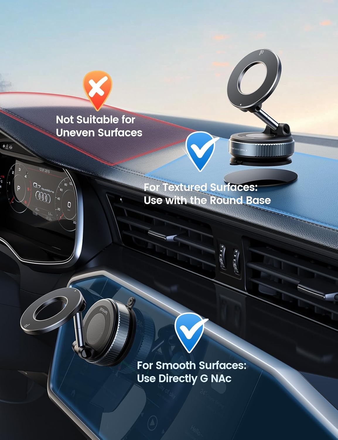 Lamicall Strongest Dash-Mounted Holders Suction Magnetic Dash Mount Holder NEW