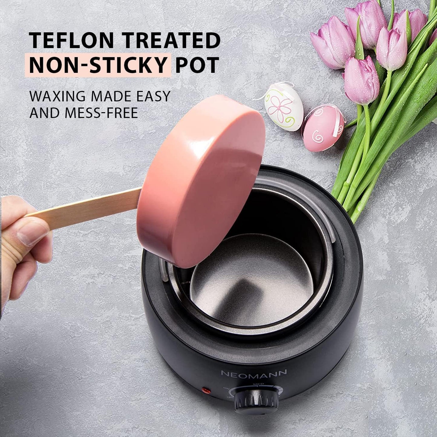 NEOMANN 500ml Non-Sticky Teflon-Coated Hair Removal Wax Warmer, Black Size NEW