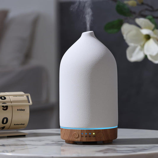 Gooamp 200ml Ceramic Aroma Essential Oil Diffuser for Home, Wood & White NEW