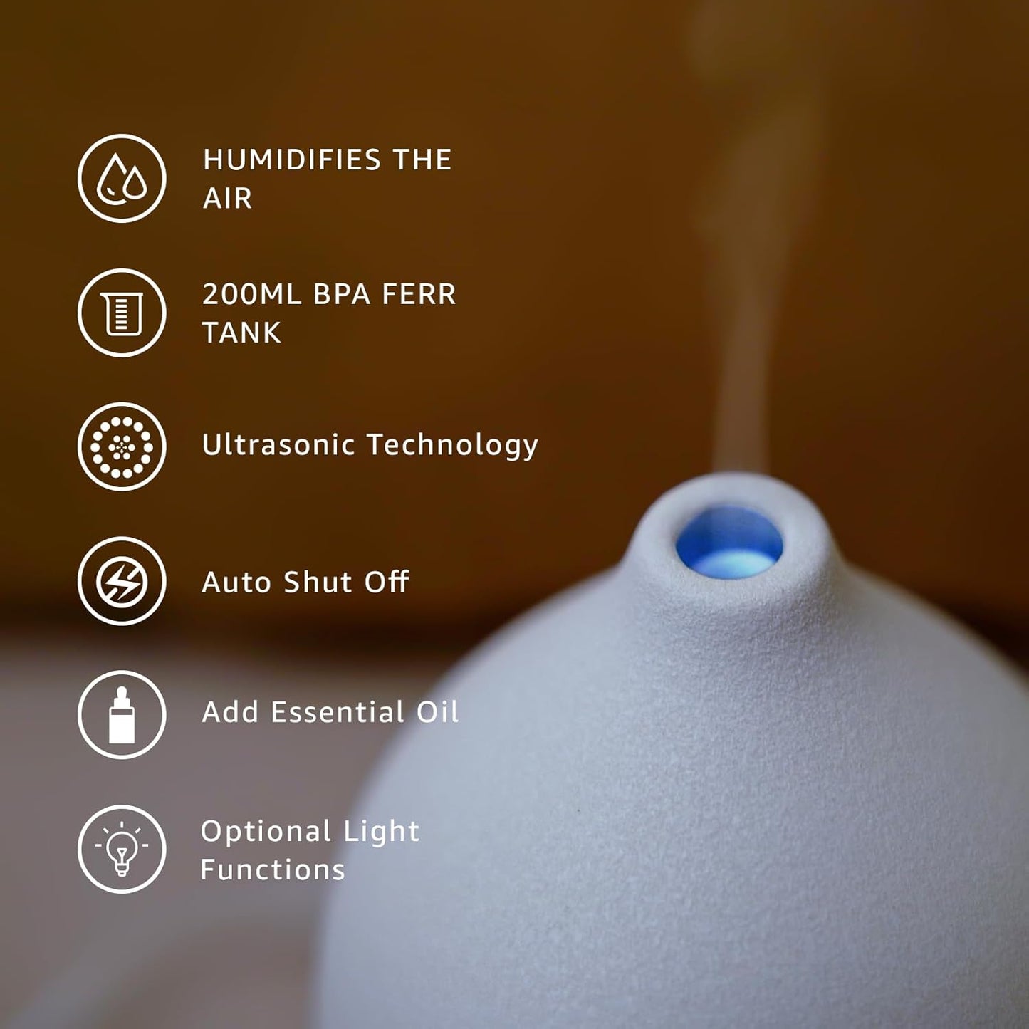 Gooamp 200ml Ceramic Aroma Essential Oil Diffuser for Home, Wood & White NEW