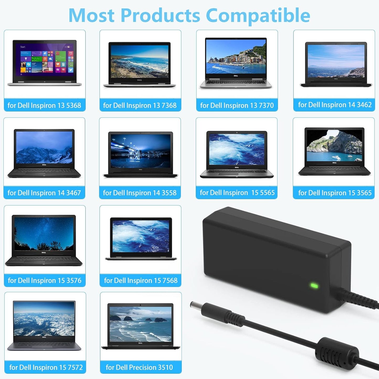 65W Black Laptop Charger for Dell Inspiron 3000 5000 Series Notebooks DEMO