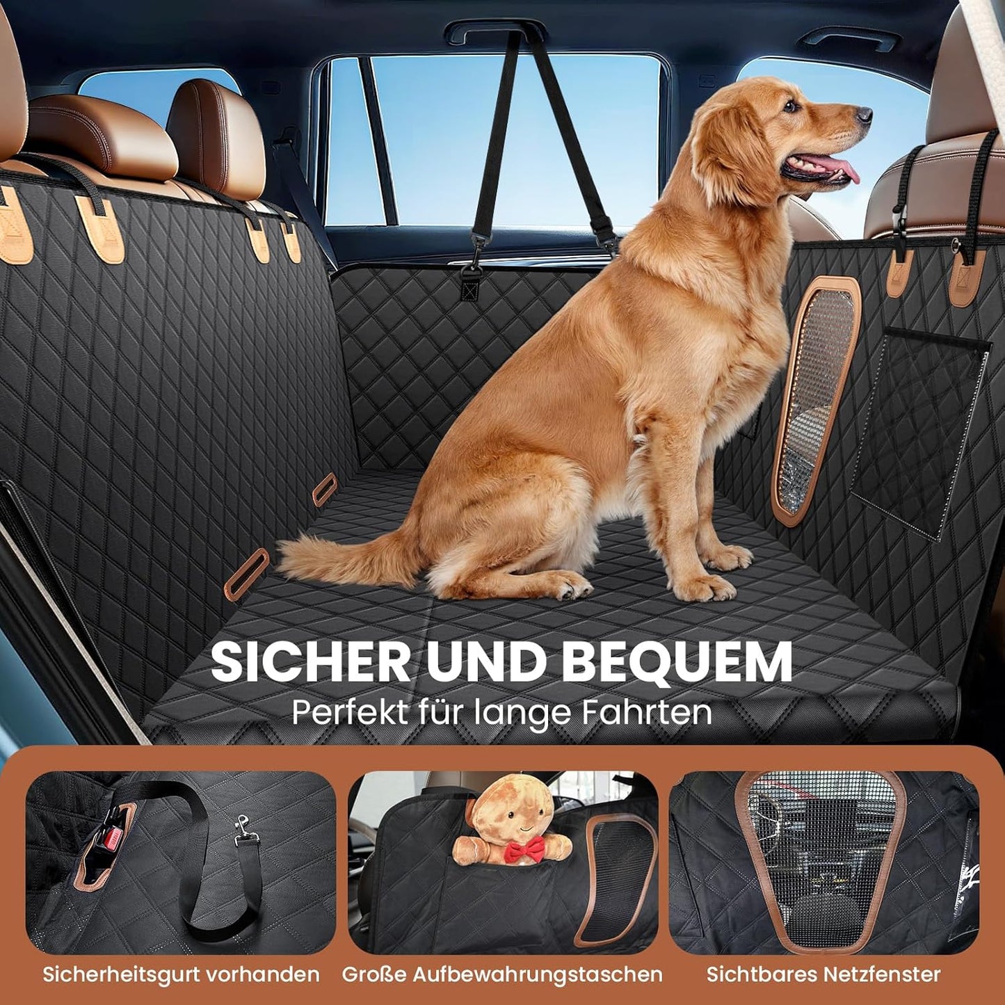 A-Pce Heavy Duty Waterproof Dog Car Seat Cover, Black, 64.5"x54" Size Size DEMO