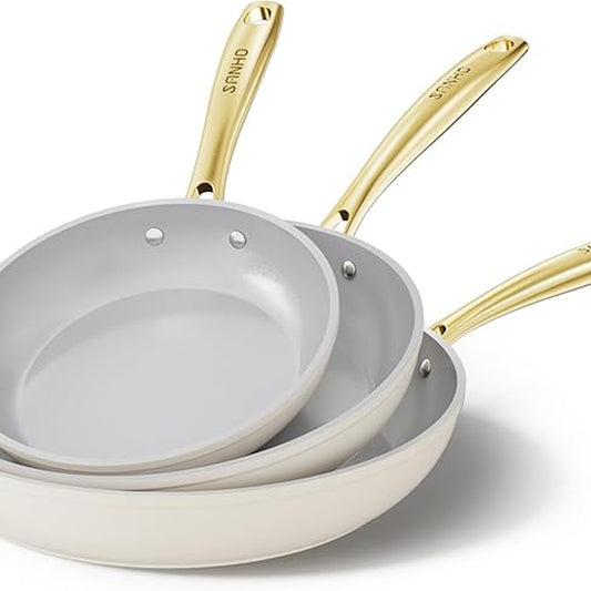 Sanho 3 Piece Nonstick Frying Pan Diamond-Titanium Ceramic Coating NEW