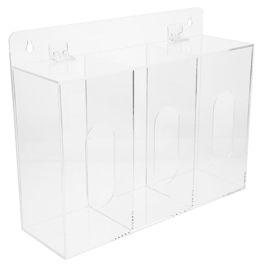 3-Compartment Acrylic Wall Mount Glove Dispenser Storage Box Clear Size NEW