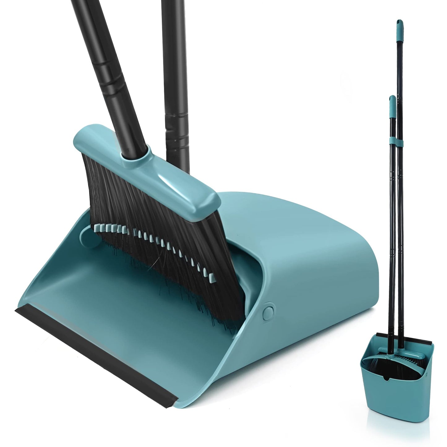 JEHONN Long Handle Lightweight Indoor Broom and Dustpan Combo Set Grey-Green NEW