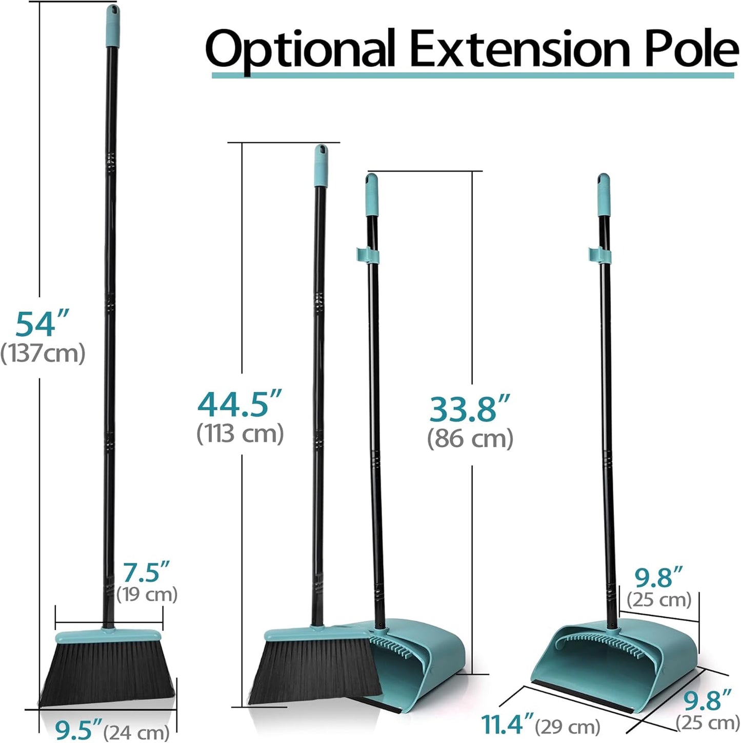 JEHONN Long Handle Lightweight Indoor Broom and Dustpan Combo Set Grey-Green NEW