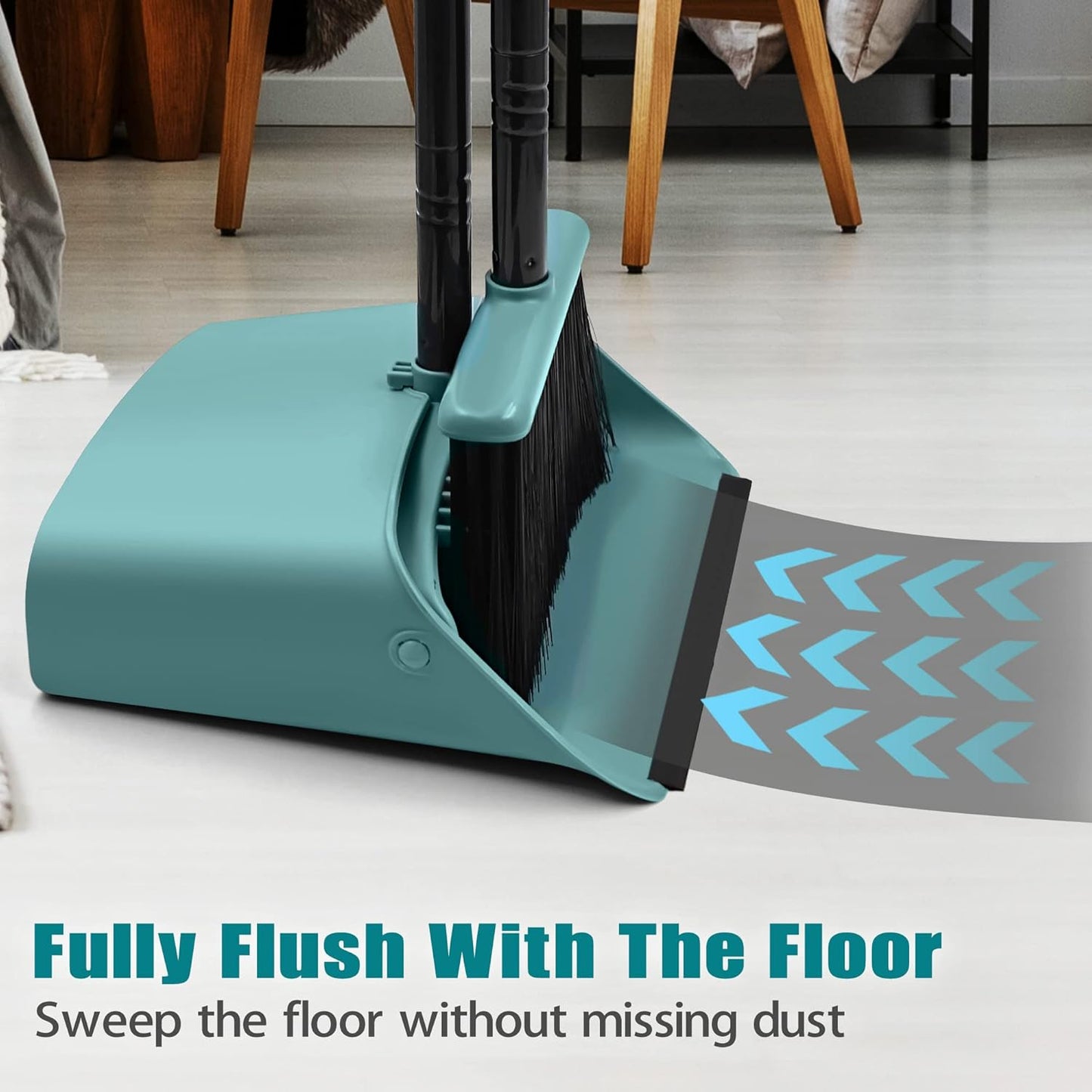 JEHONN Long Handle Lightweight Indoor Broom and Dustpan Combo Set Grey-Green NEW