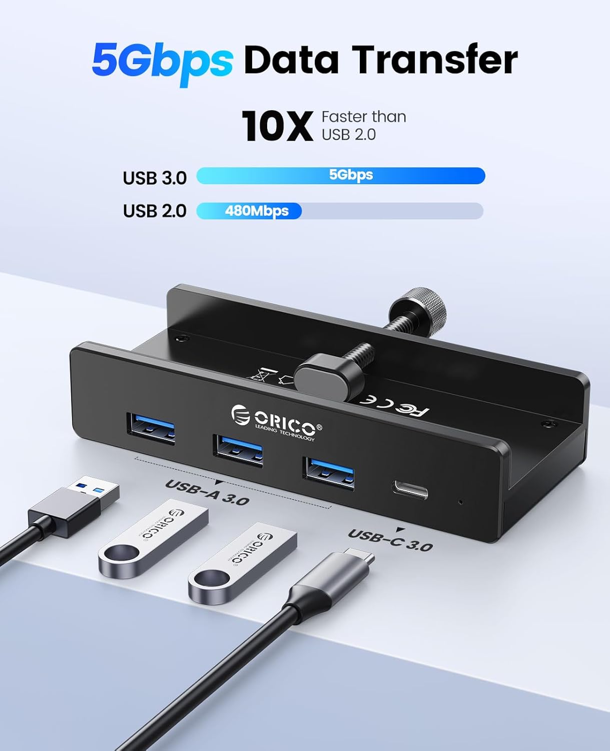ORICO Aluminum USB Hubs 4-Port USB 3.0 Hub Powered Splitter for Desktops NEW