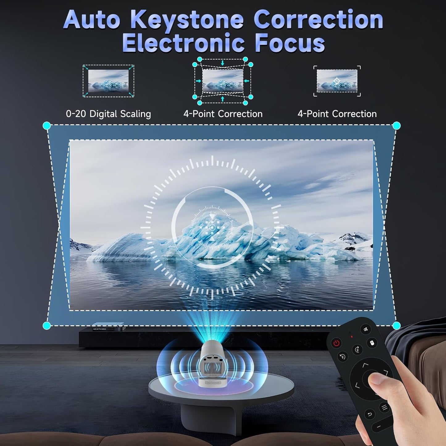 Portable 1080P/4K Projectors HD Projector with Electronic Focus - White
