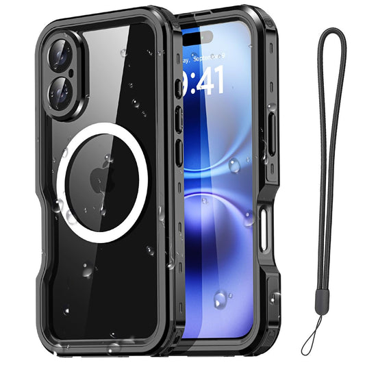 Redpeppercase Waterproof Phone Case for iPhone 16 Plus Black Transparent NEW