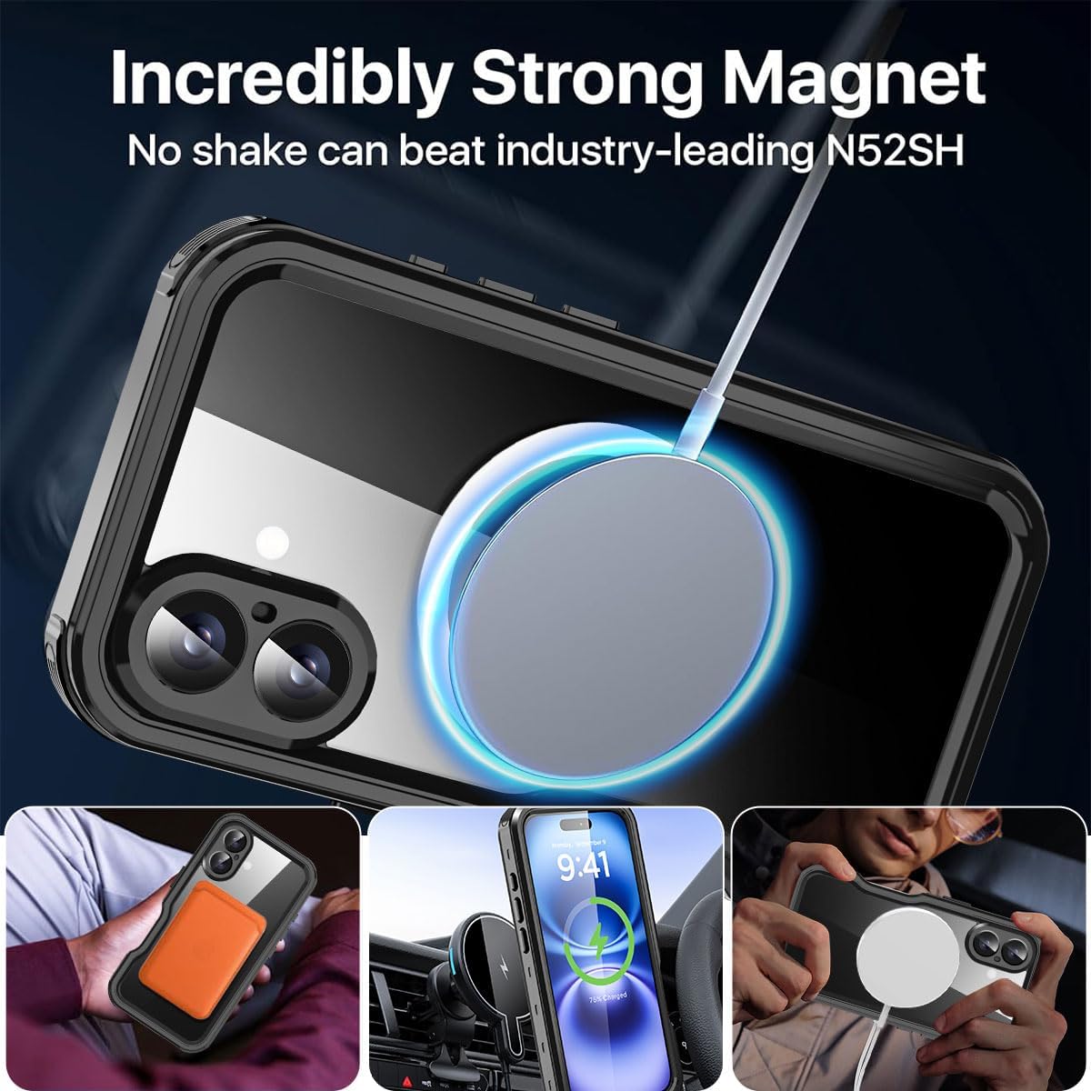 Redpeppercase Waterproof Phone Case for iPhone 16 Plus Black Transparent NEW