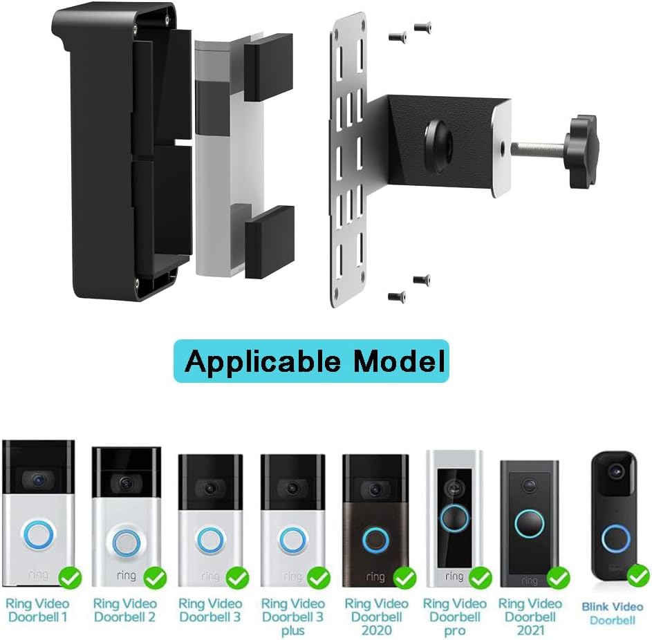 Waterproof Anti-Theft Video Doorbell with No-Drill Black Mounting NEW