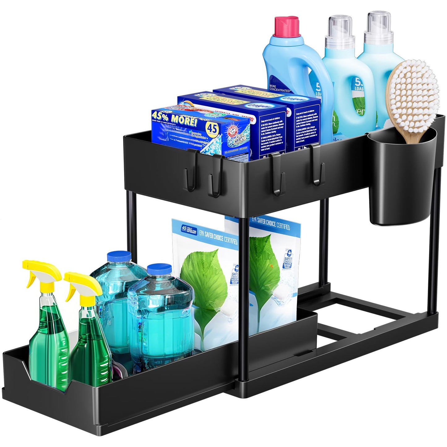 Puricon 2-Tier Pull Out Sliding Drawer Kitchen Storage Organizer Black NEW