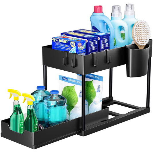 Puricon 2-Tier Pull Out Sliding Drawer Kitchen Storage Organizer Black NEW