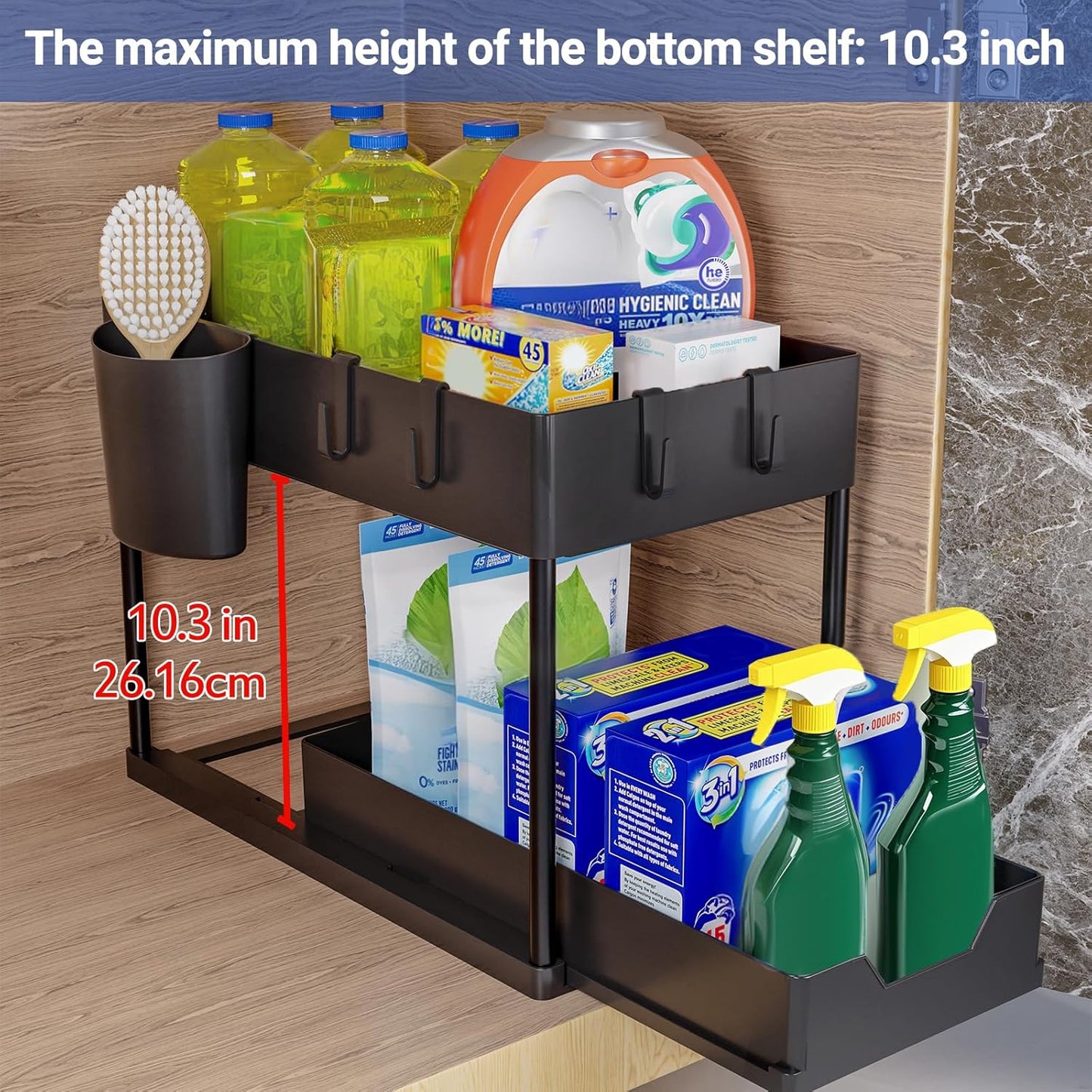 Puricon 2-Tier Pull Out Sliding Drawer Kitchen Storage Organizer Black NEW