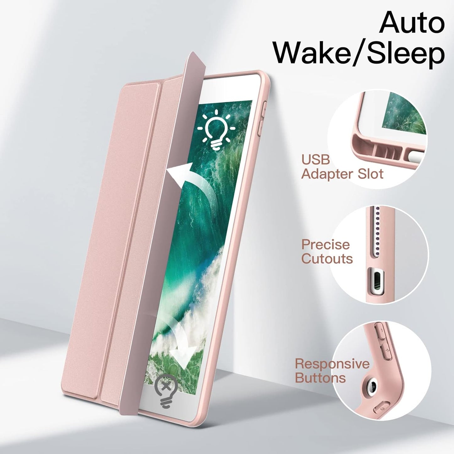 JETech Rose Gold Tablet Case for iPad 6th/5th Gen with Pencil Holder Size NEW