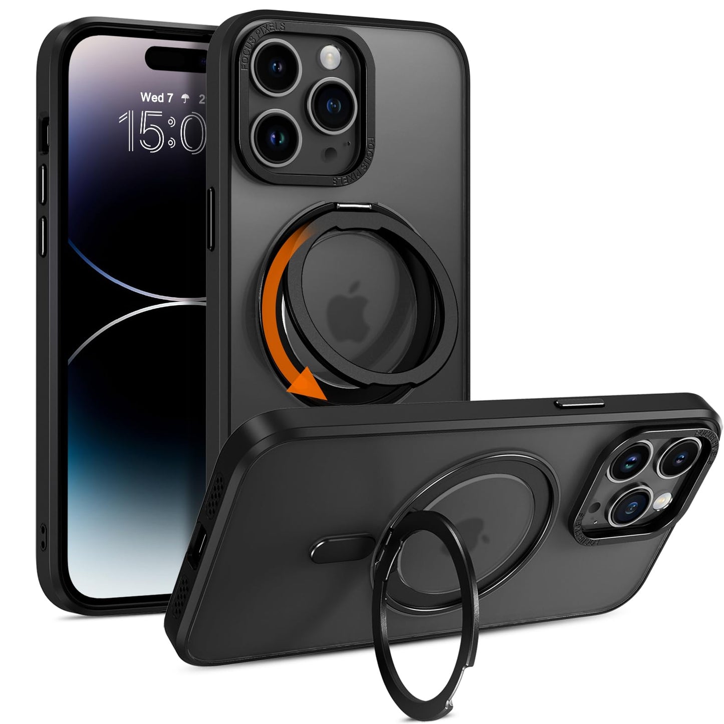 Magnetic 360° Rotating Phone Case for Apple iPhone 14 Pro, Black Size NEW