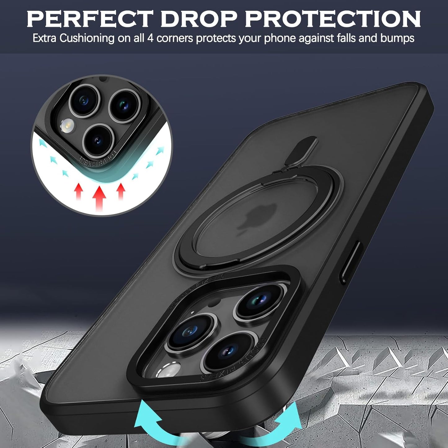 Magnetic 360° Rotating Phone Case for Apple iPhone 14 Pro, Black Size NEW