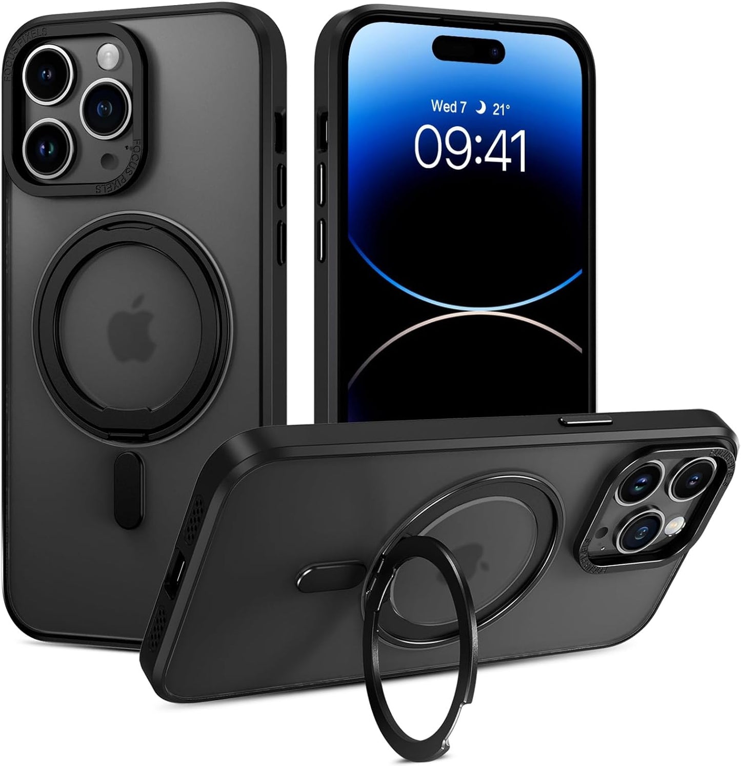 Magnetic 360° Rotating Phone Case for Apple iPhone 14 Pro, Black Size NEW