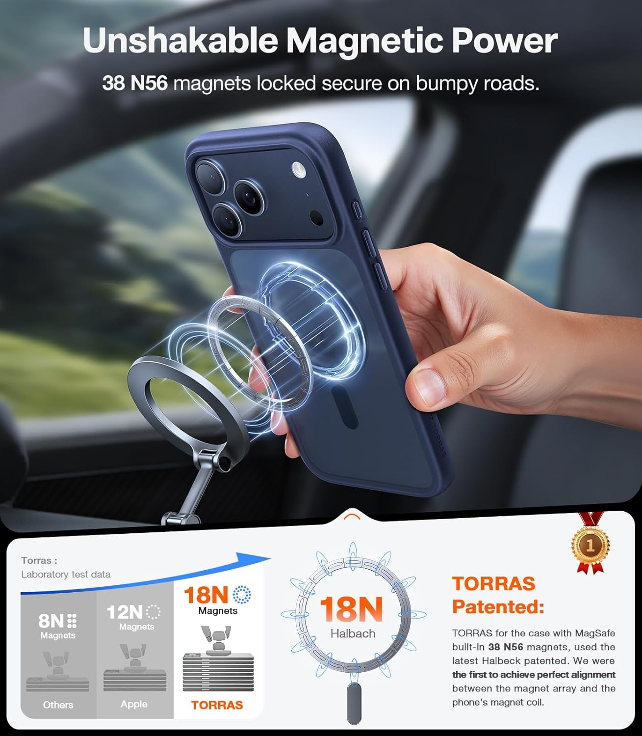 TORRAS Magnetic Shockproof Deep Blue Phone Case for iPhone 17 Pro NEW