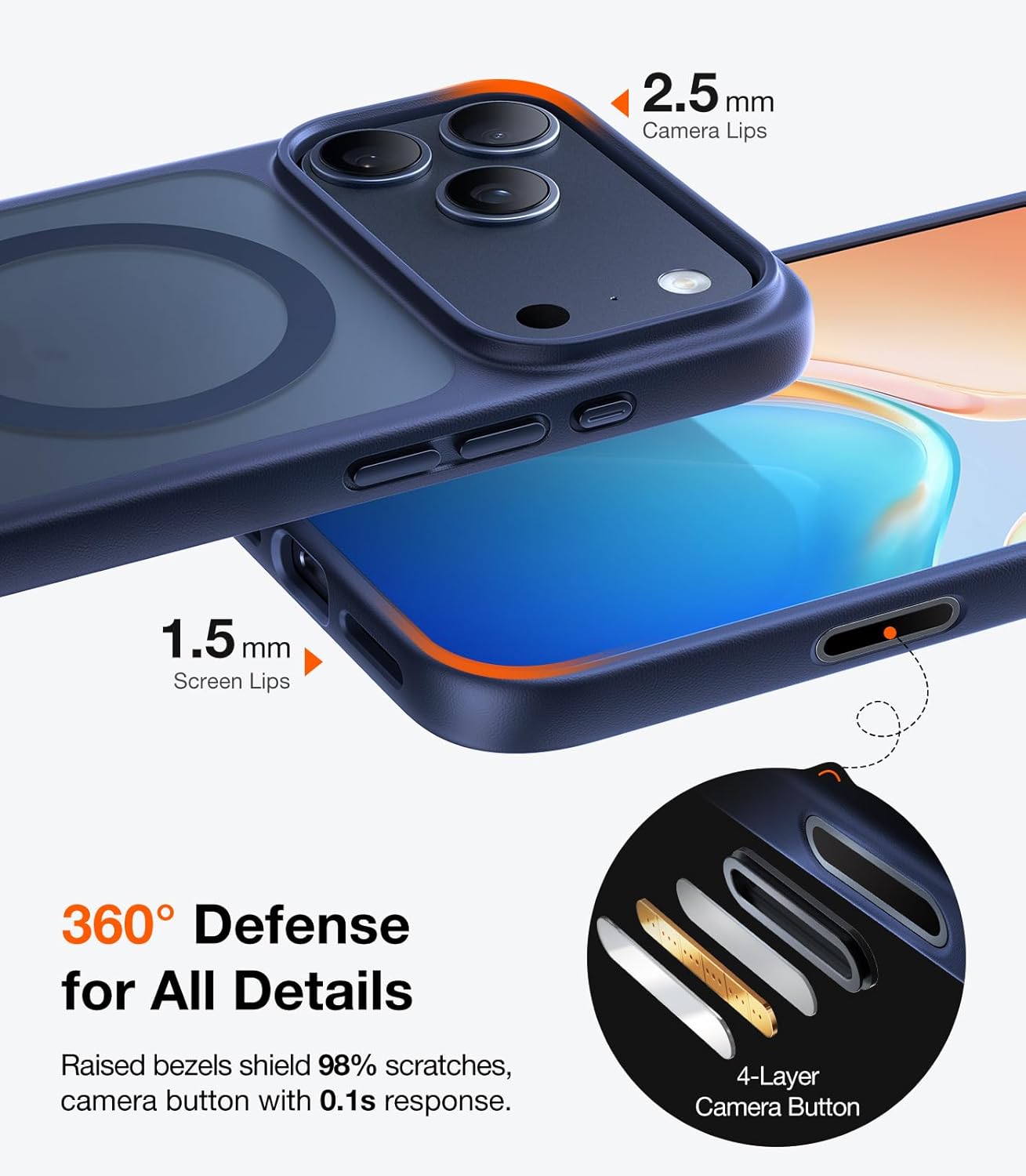 TORRAS Magnetic Shockproof Deep Blue Phone Case for iPhone 17 Pro NEW