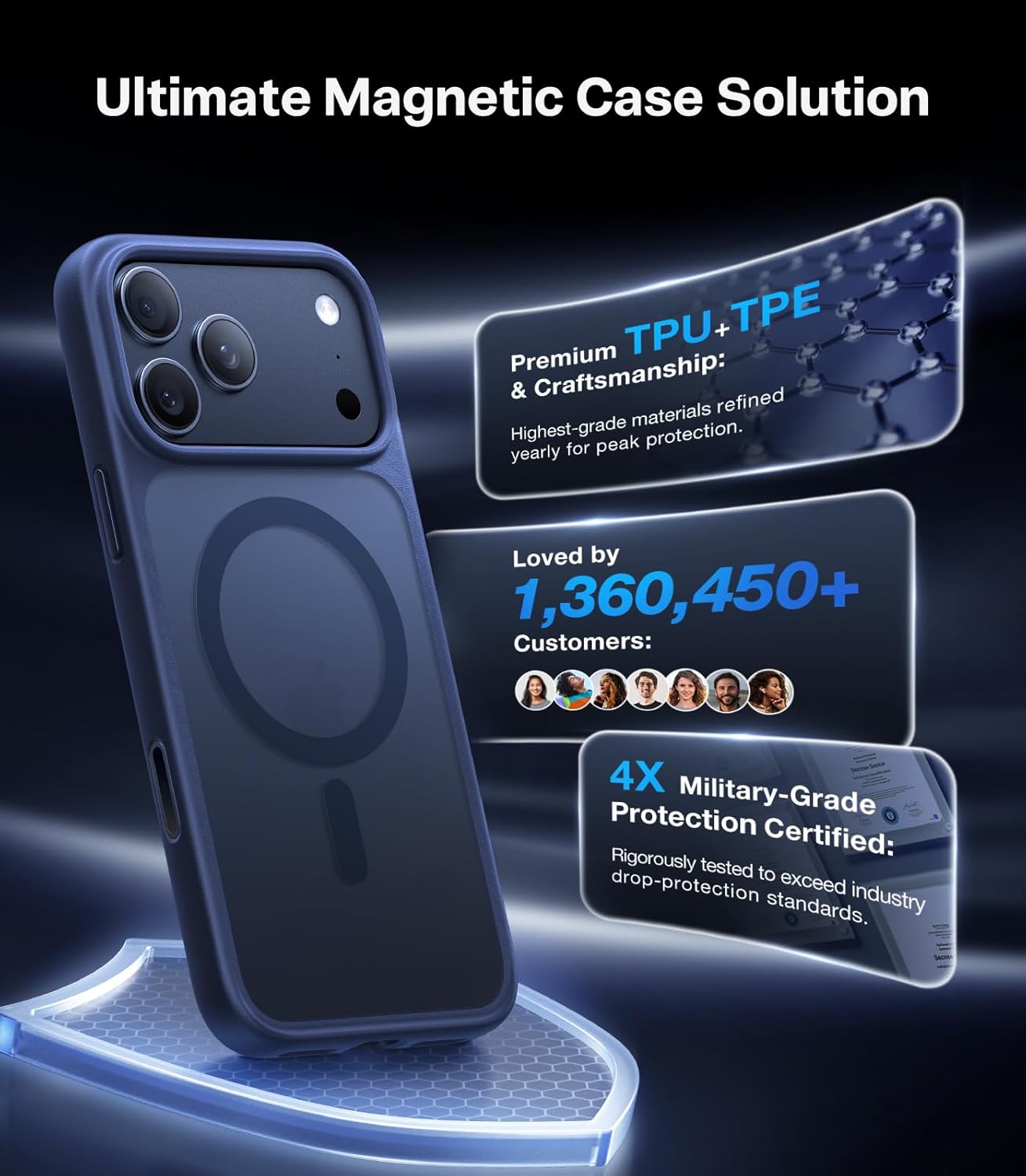 TORRAS Magnetic Shockproof Deep Blue Phone Case for iPhone 17 Pro NEW
