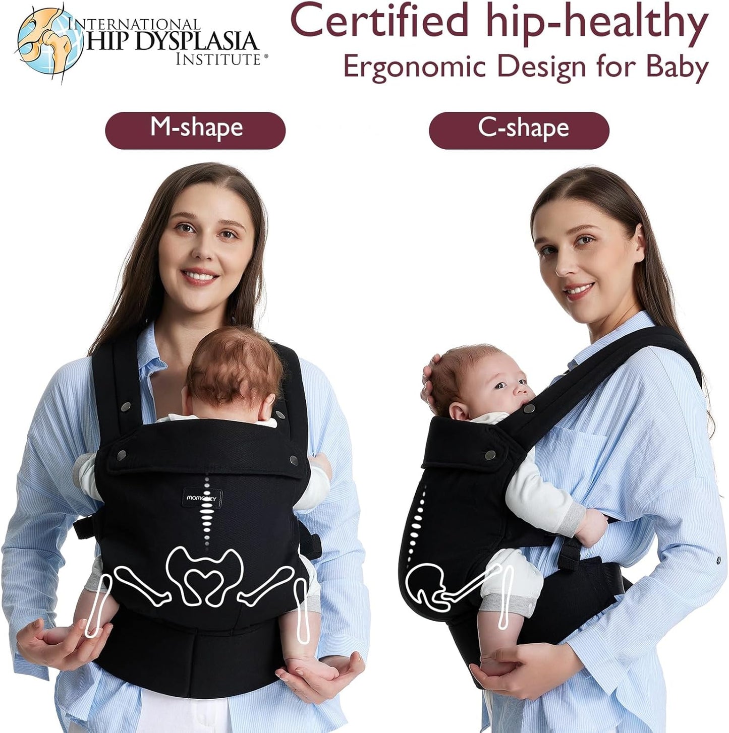 Momcozy Ergonomic Lightweight Baby Carrier for Newborns to 44lbs, Black NEW