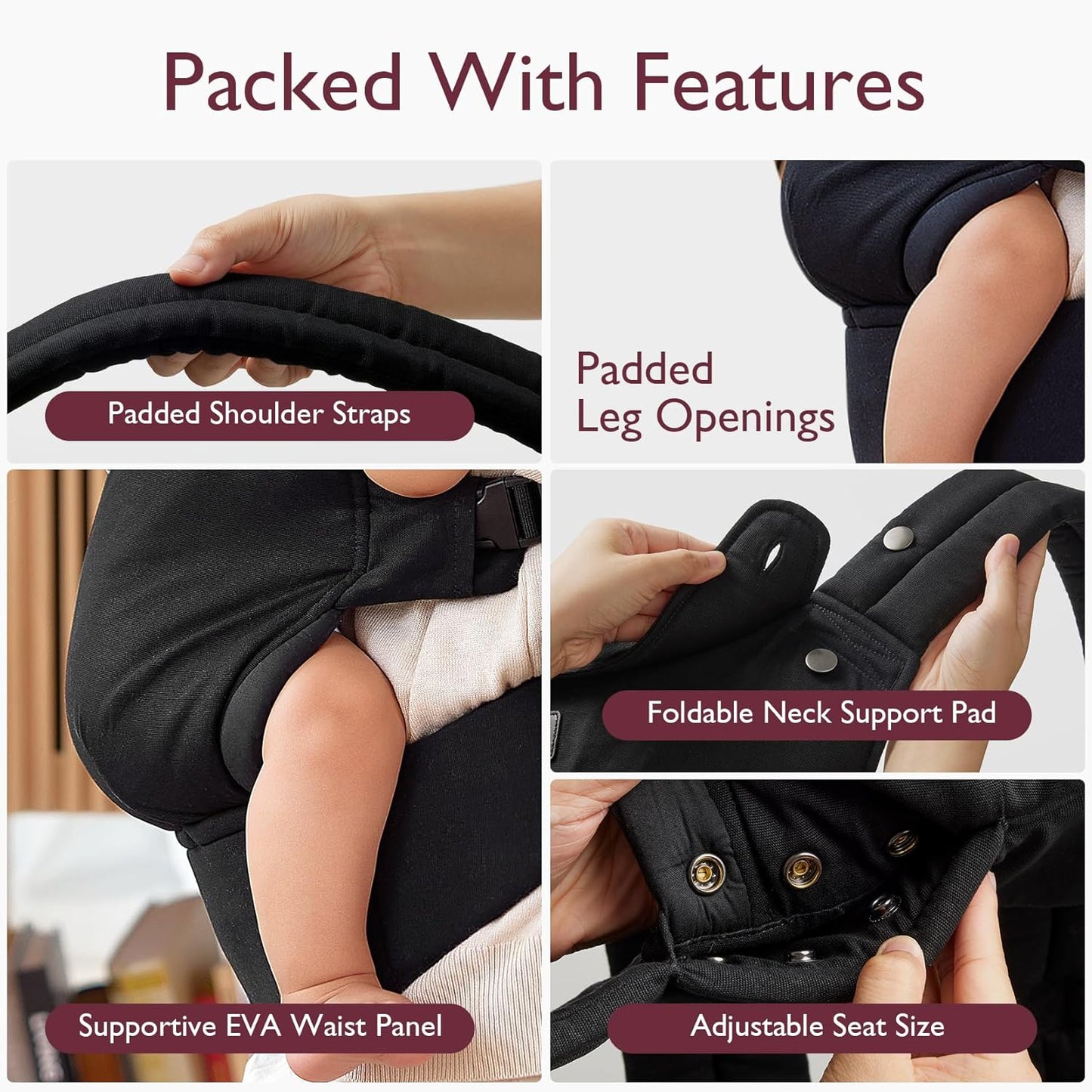 Momcozy Ergonomic Lightweight Baby Carrier for Newborns to 44lbs, Black NEW