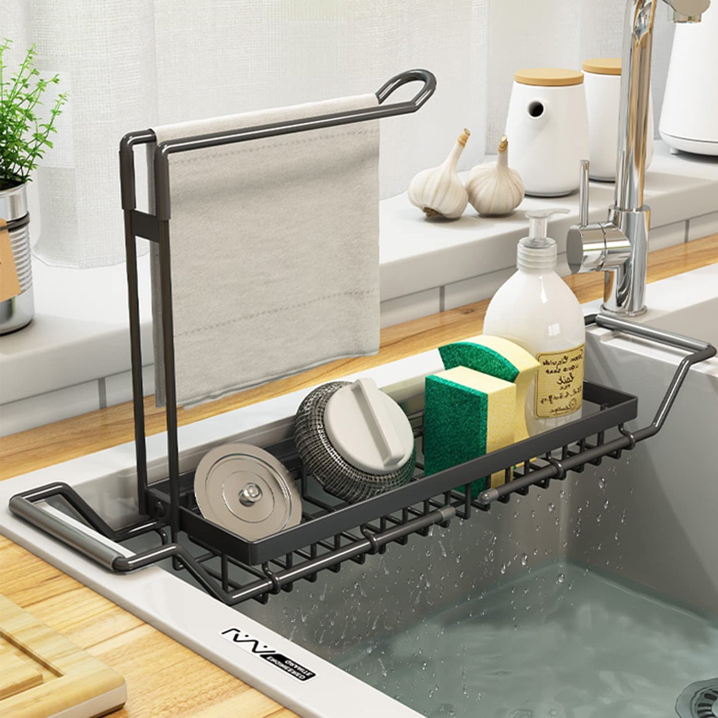 Adjustable Telescopic Sink Organizer Rack - Stainless Steel Kitchen Storage NEW