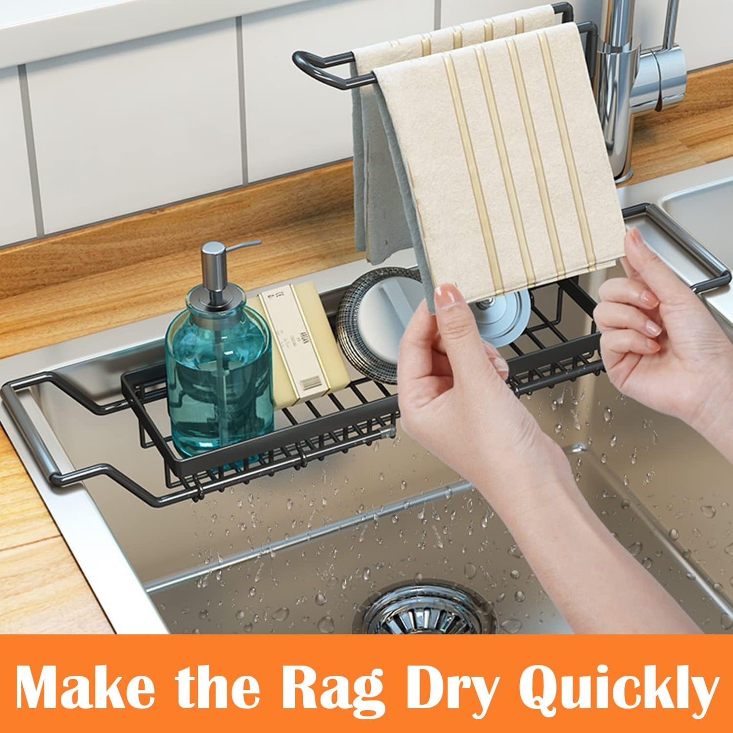 Adjustable Telescopic Sink Organizer Rack - Stainless Steel Kitchen Storage NEW
