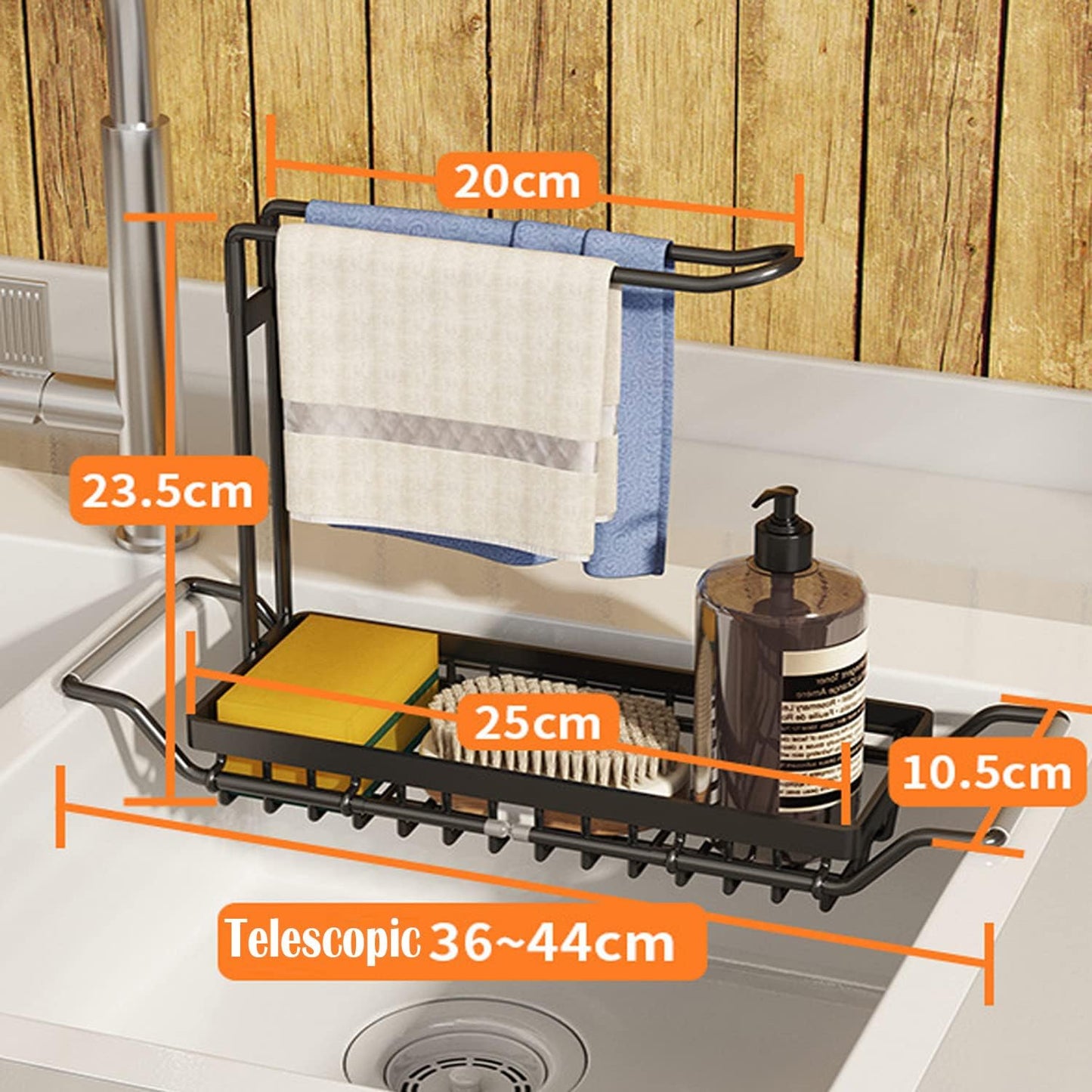 Adjustable Telescopic Sink Organizer Rack - Stainless Steel Kitchen Storage NEW