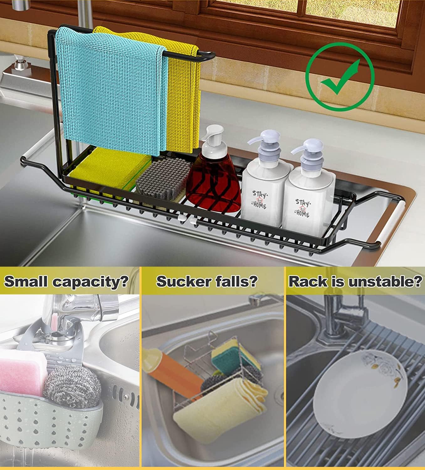 Adjustable Telescopic Sink Organizer Rack - Stainless Steel Kitchen Storage NEW